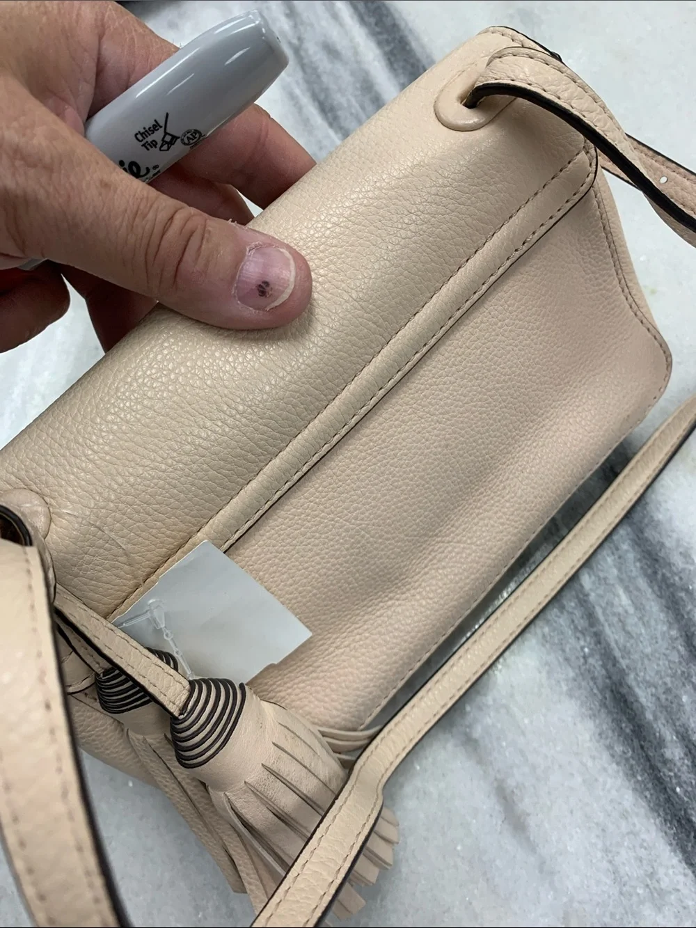 Tory Burch Neutral Beige Pebbled Leather Crossbody with Tassel - Picture 4 of 8